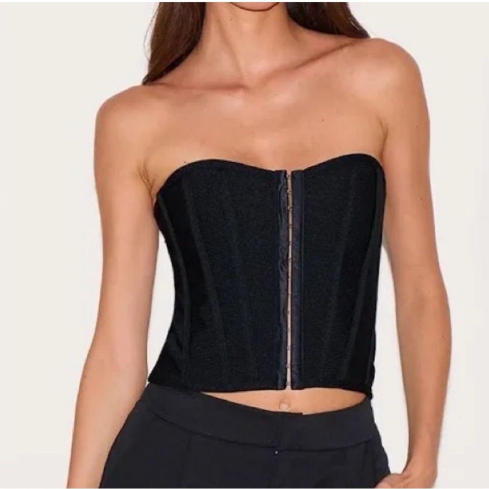 PrettyLittleThing Black Bandage Hook & Eye Corset Top (Size US 4) NWT Boudoir